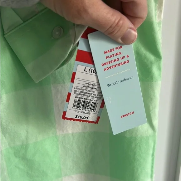 Cat & Jack Green and White Checkered Button-Up Shirt Size Large - Picture 3 of 4